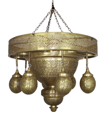 Large Brass Chandelier with Eight Light Cluster