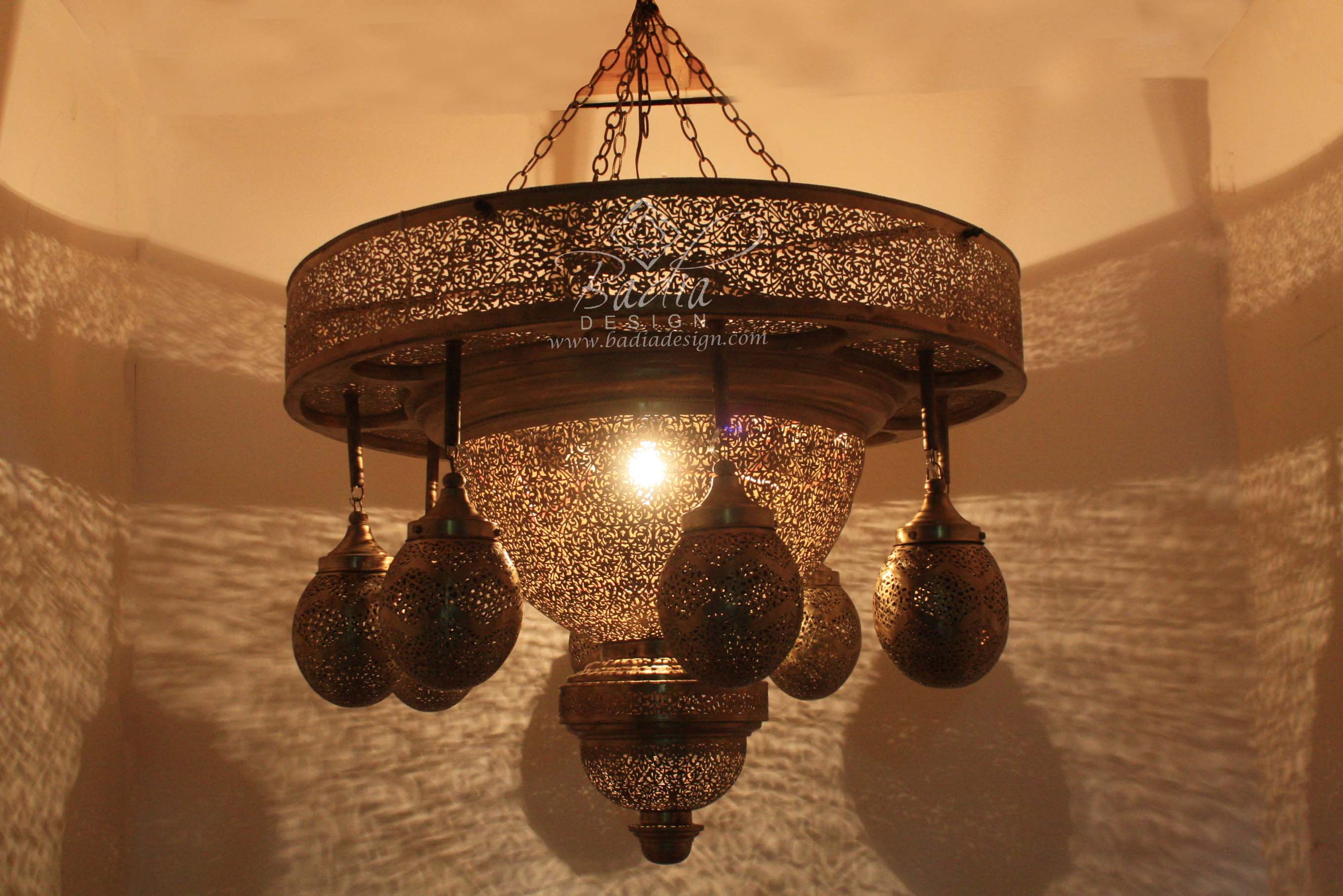 Large Brass Chandelier with Eight Light Cluster