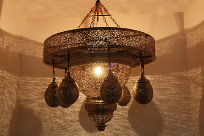 Large Brass Chandelier with Eight Light Cluster