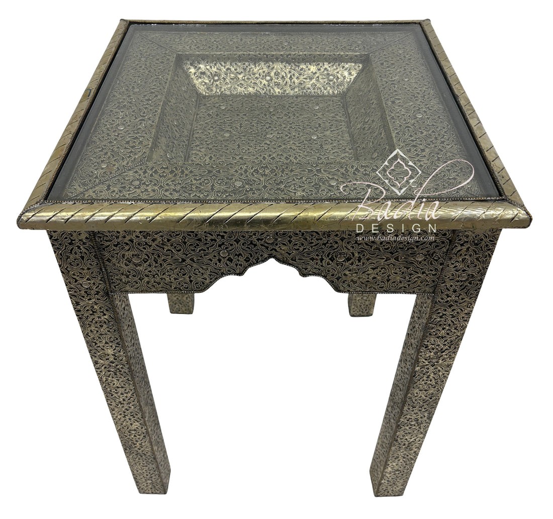Moroccan Embossed Brass Square Coffee Table