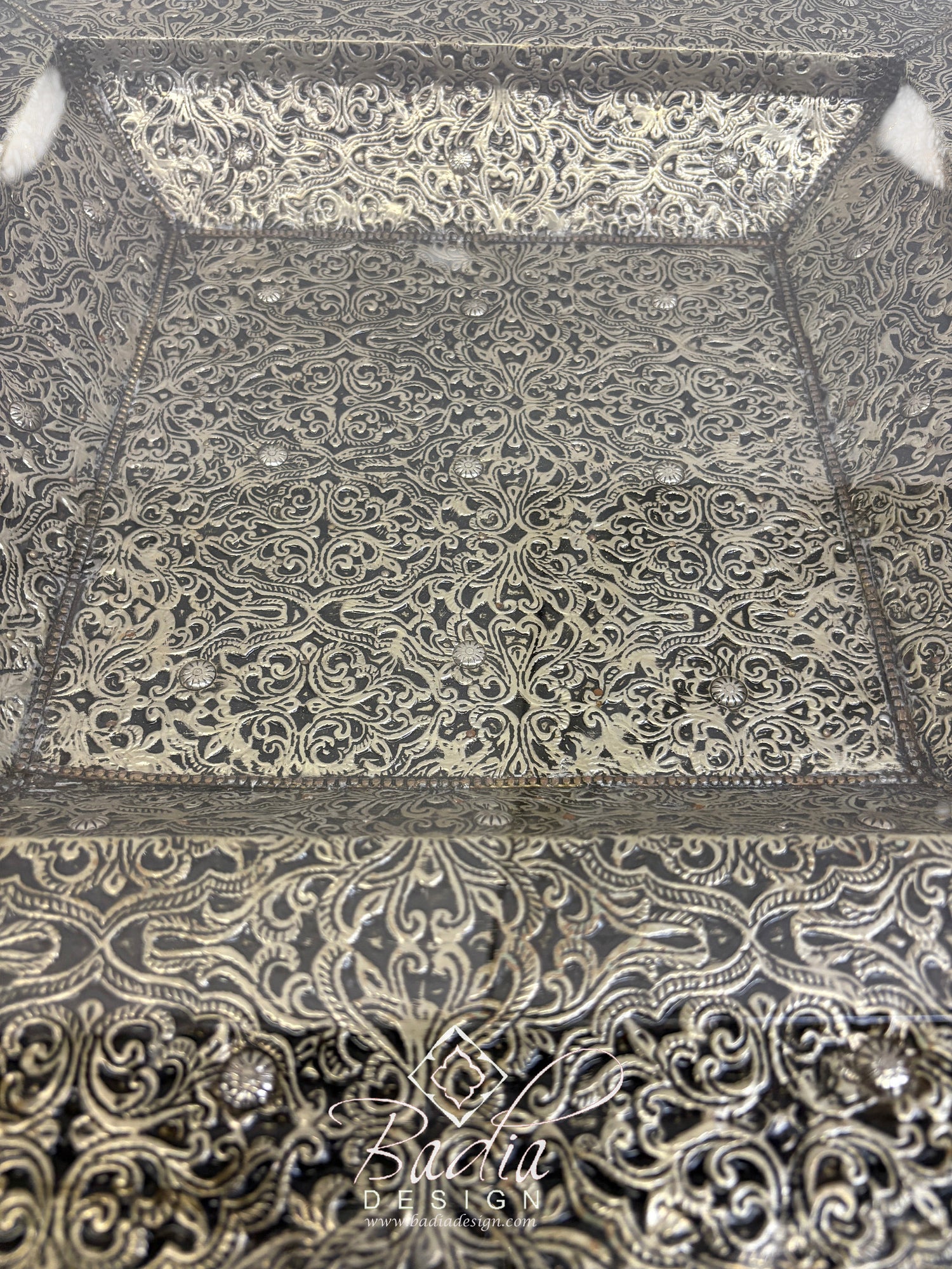 Embossed Brass Square High Coffee Table