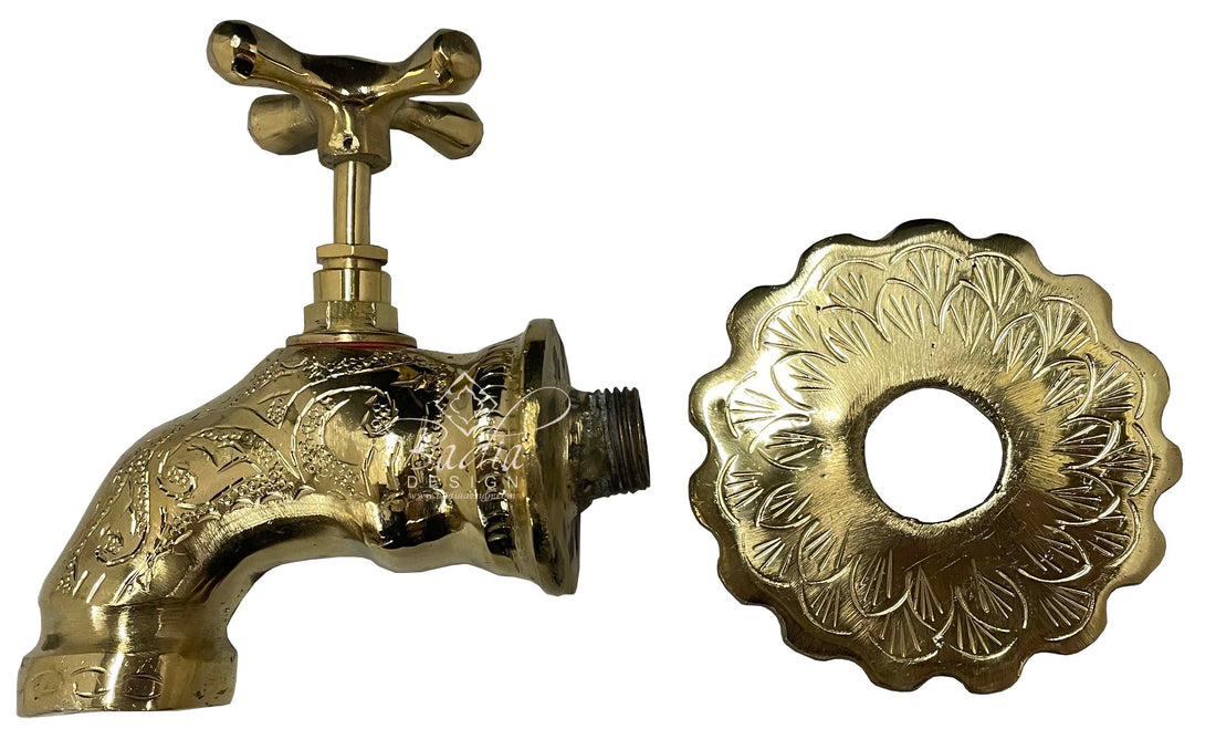 Engraved Brass Water Faucet with Brass Plate