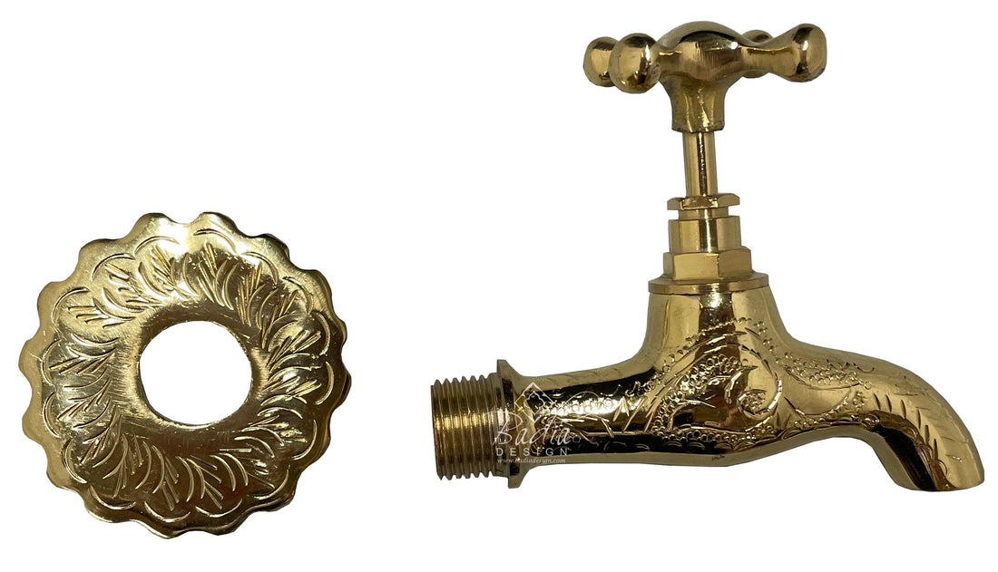 Moroccan Engraved Brass Water Faucet with Brass Plate