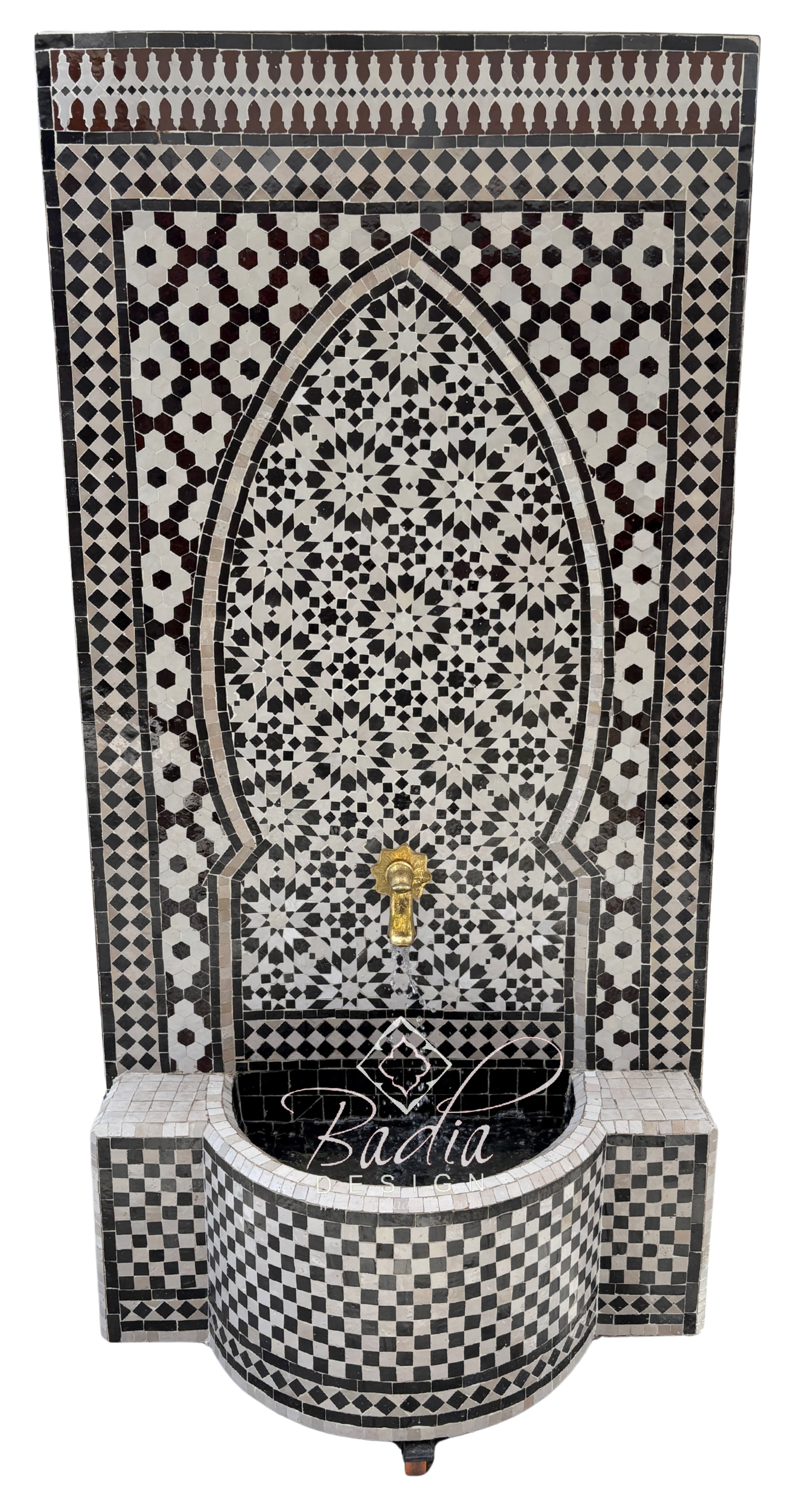 Black and White Mosaic Tile Water Fountain