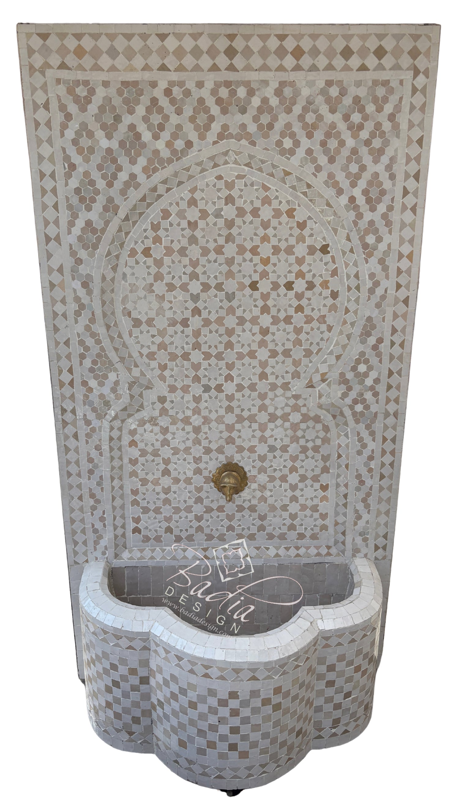 Beige and White Mosaic Tile Water Fountain