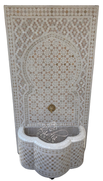 Beige and White Mosaic Tile Water Fountain