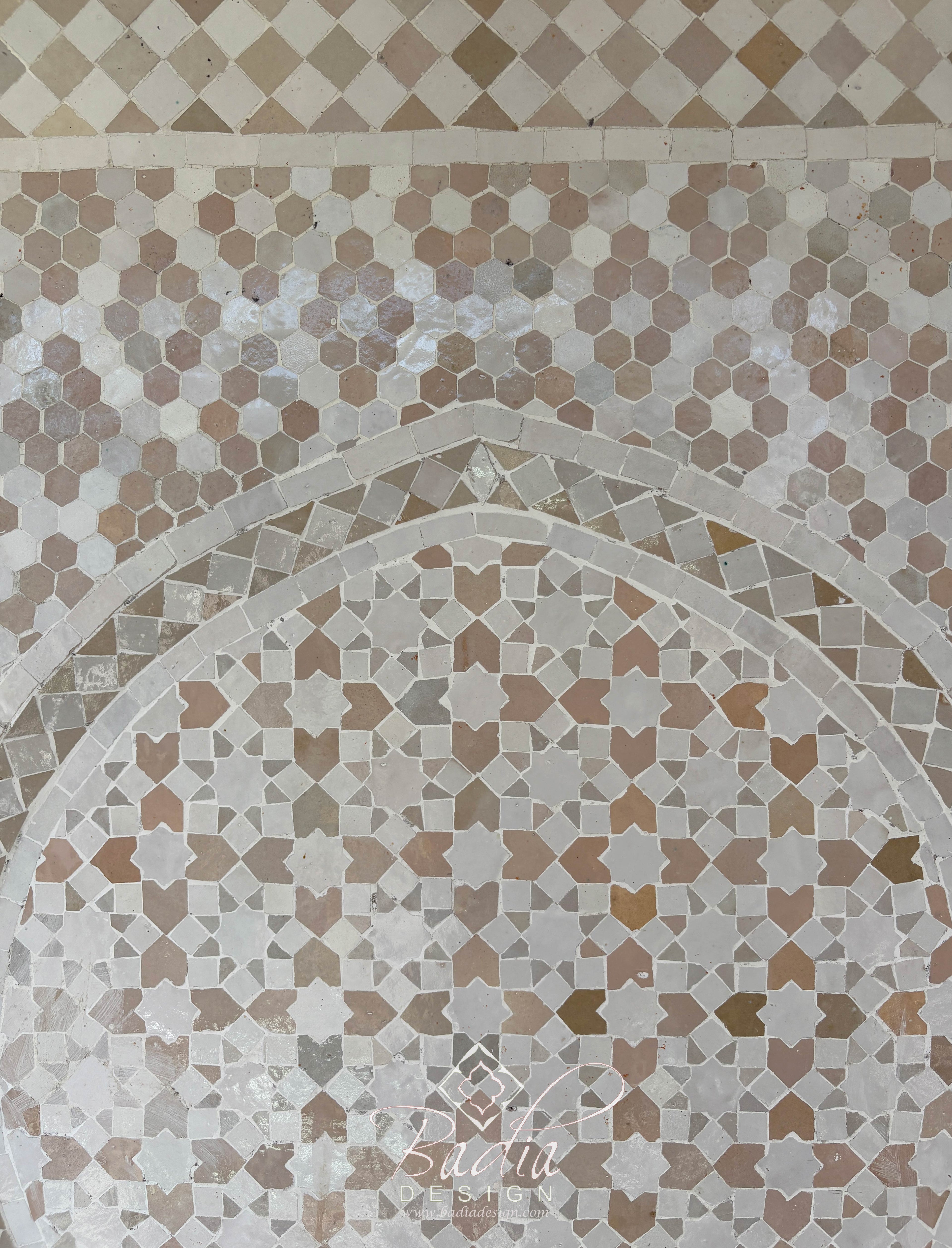 Beige and White Mosaic Tile Water Fountain