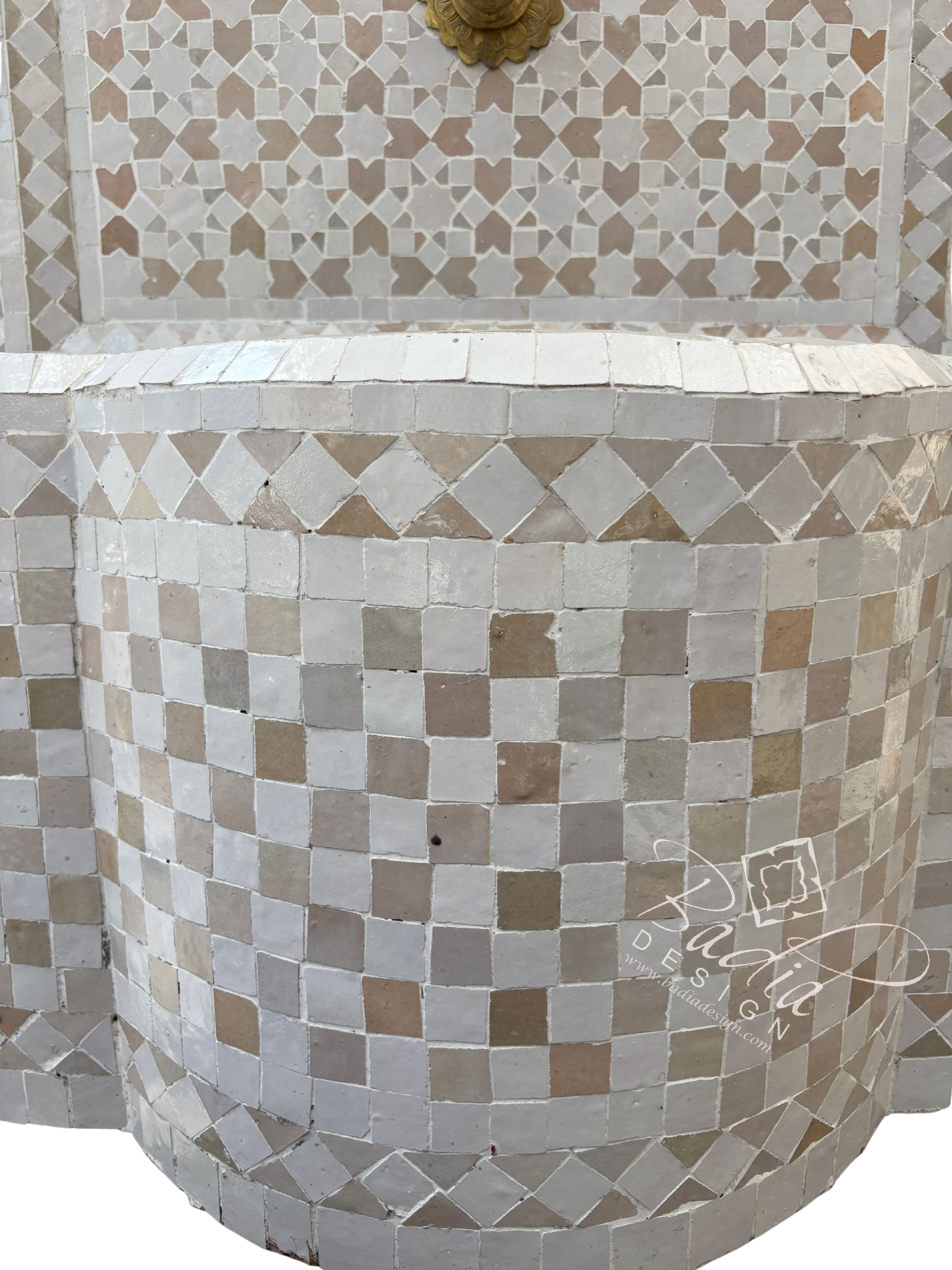 Beige and White Mosaic Tile Water Fountain