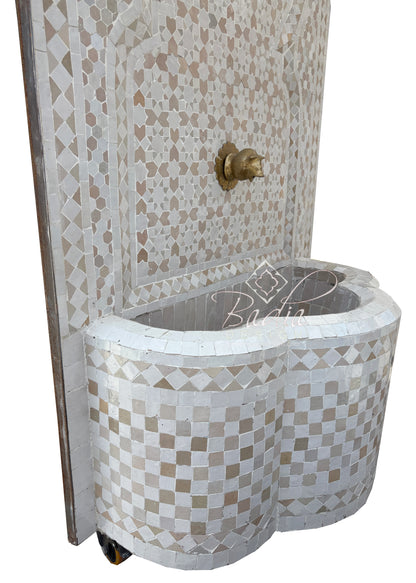 Beige and White Mosaic Tile Water Fountain