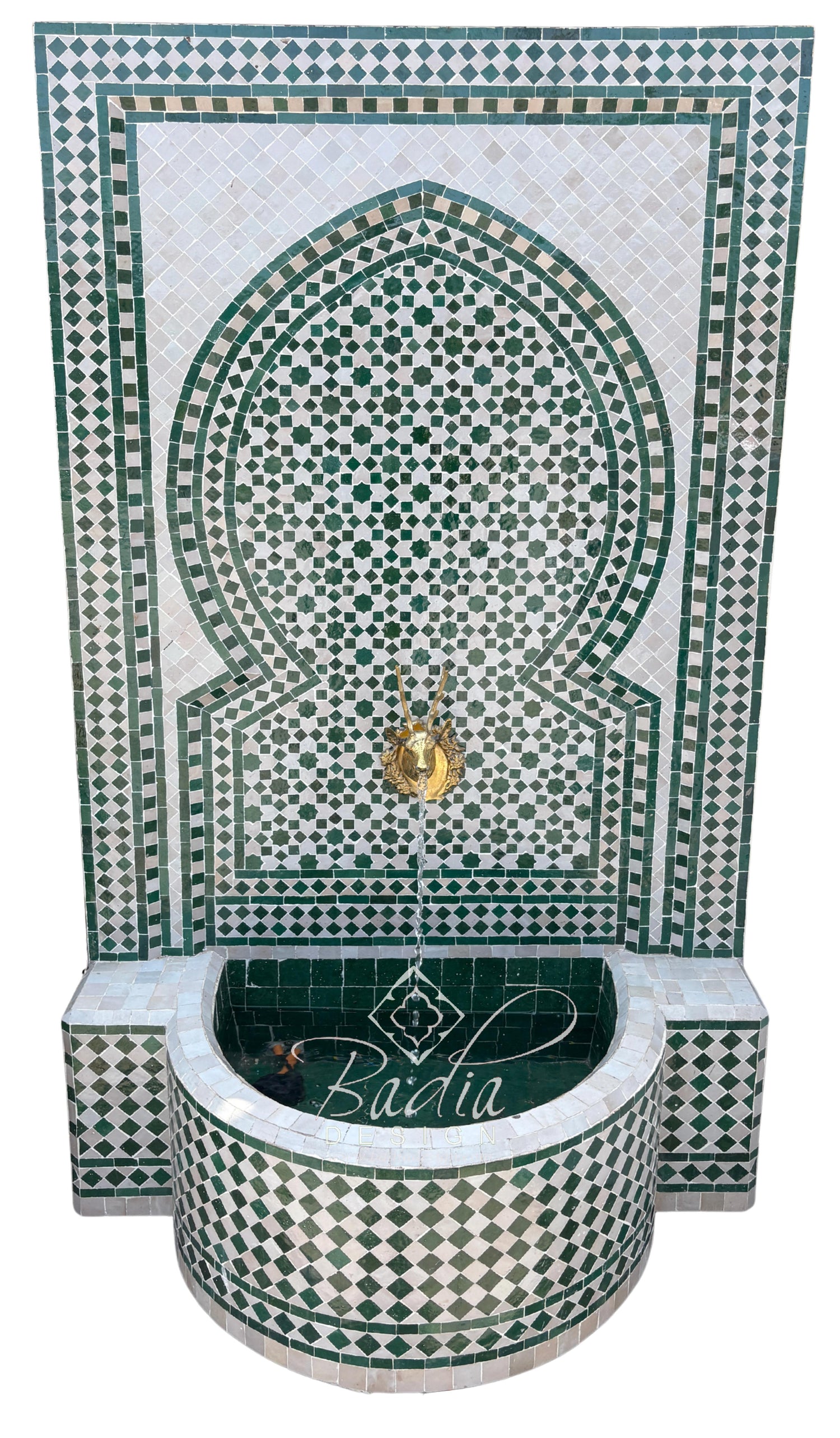 Green and White Mosaic Tile Water Fountain