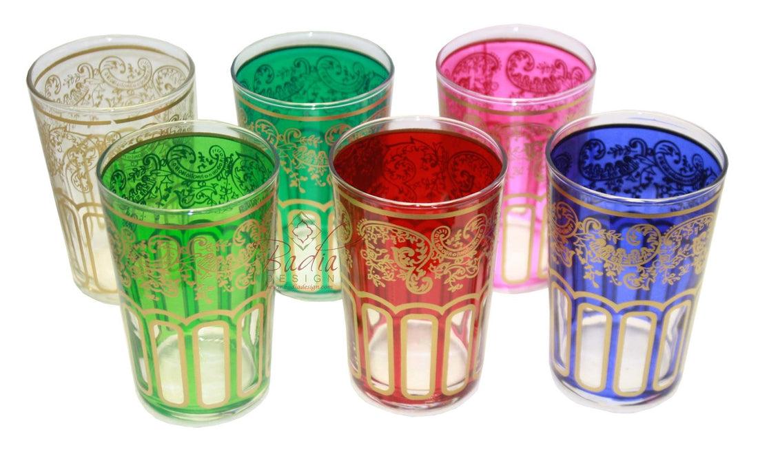 Gold Motif Multi Color Tea Glass Set - Pack of 6