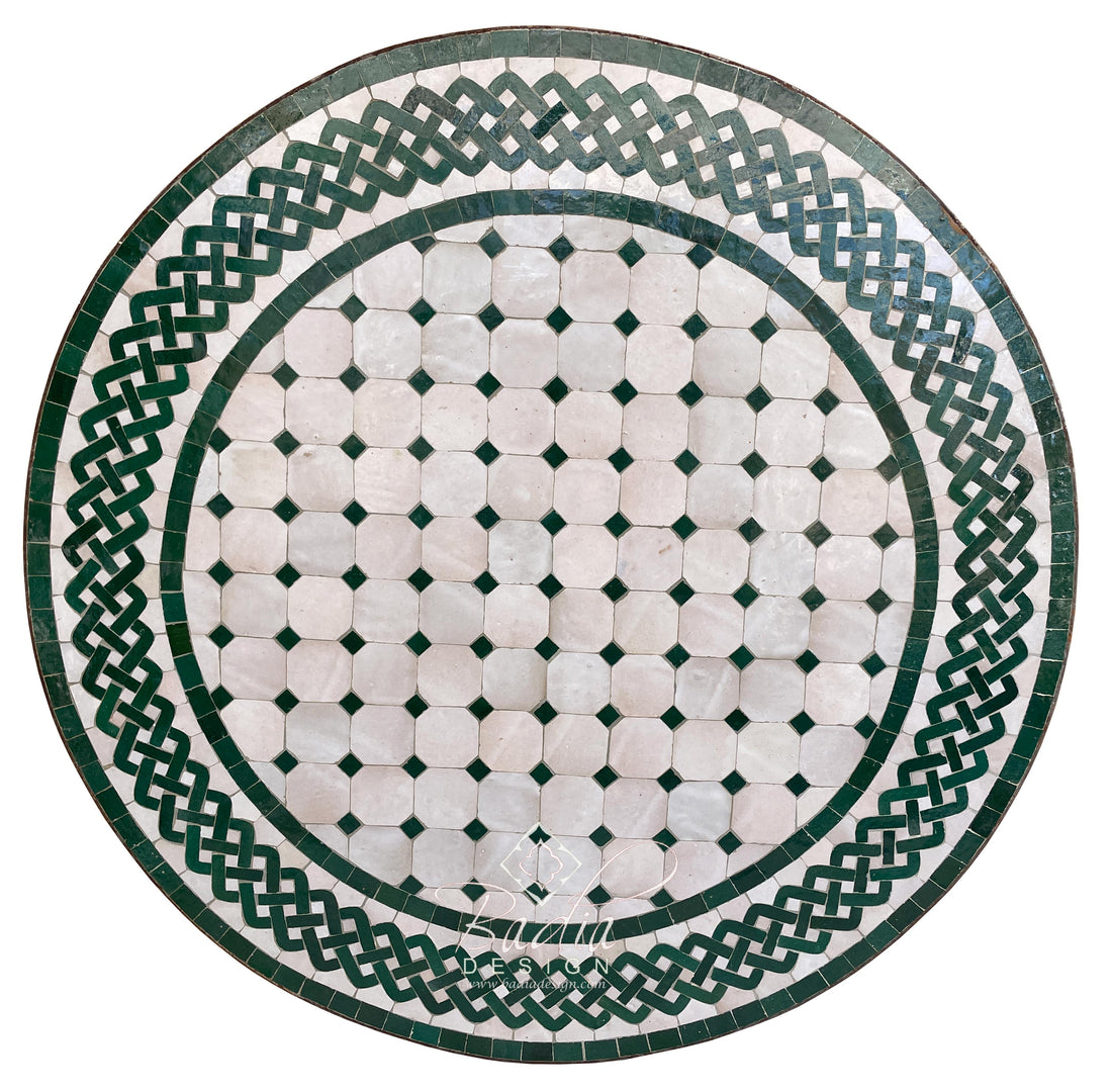 32" Green and White Mosaic Tile Table Top