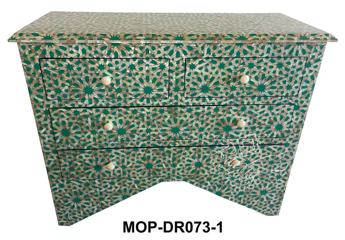 Green Mother of Pearl Inlay Dresser with 4 Drawers