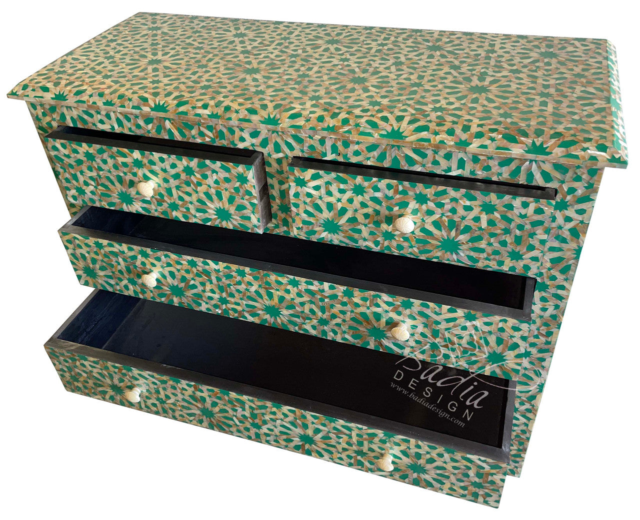Green Mother of Pearl Inlay Dresser with 4 Drawers