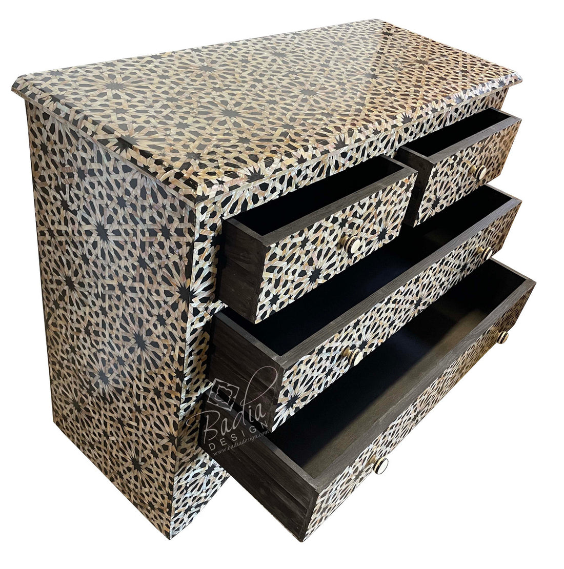 Black Mother of Pearl Inlay Dresser with 4 Drawers