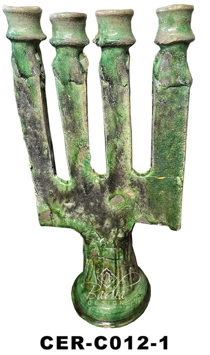 Green Hand Painted Tamegroute Candle Holders