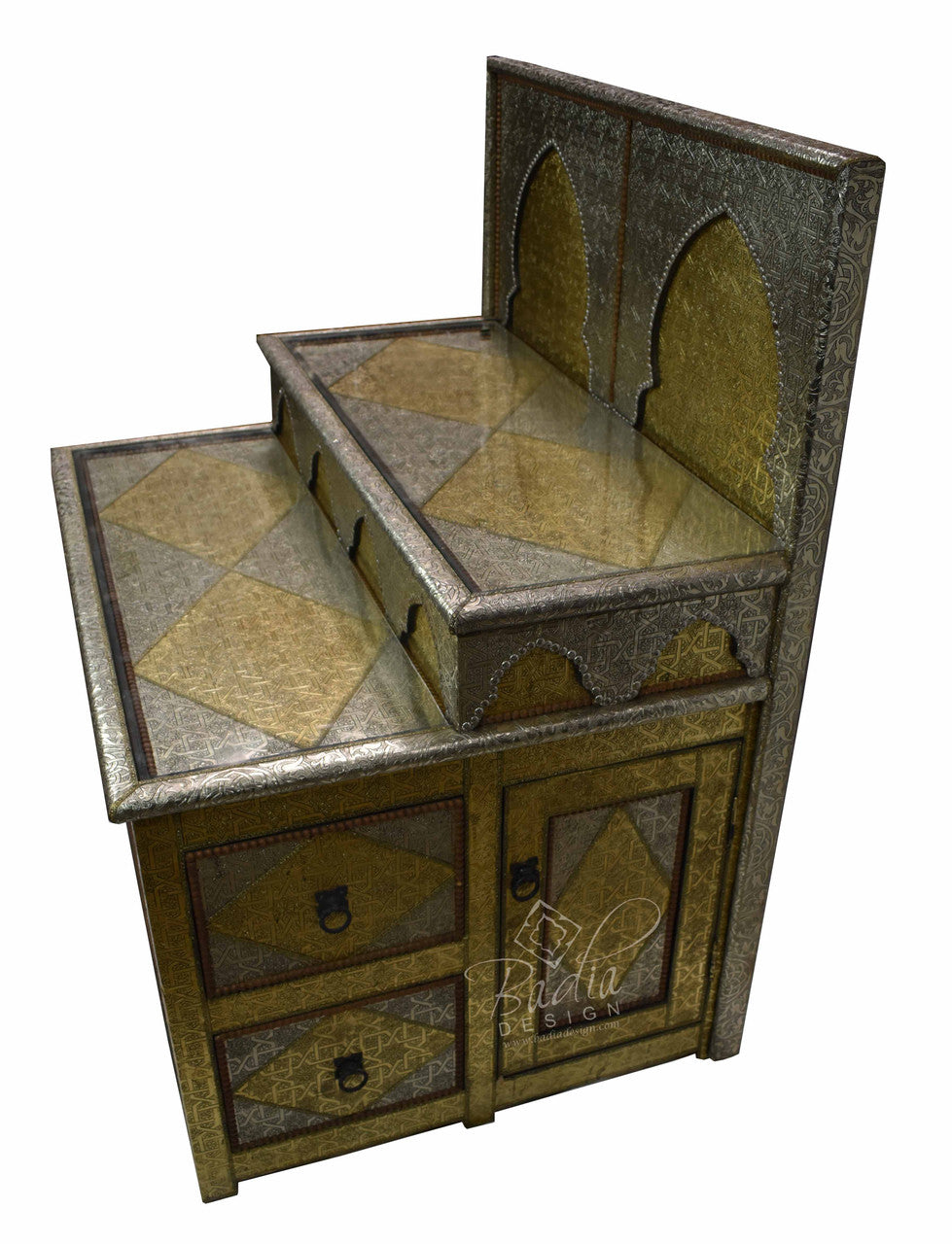 Embossed Metal and Bone Inlay Cabinet