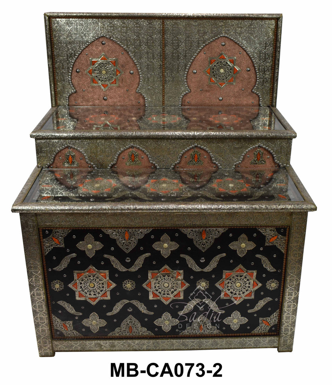 Embossed Metal and Bone Inlay Cabinet