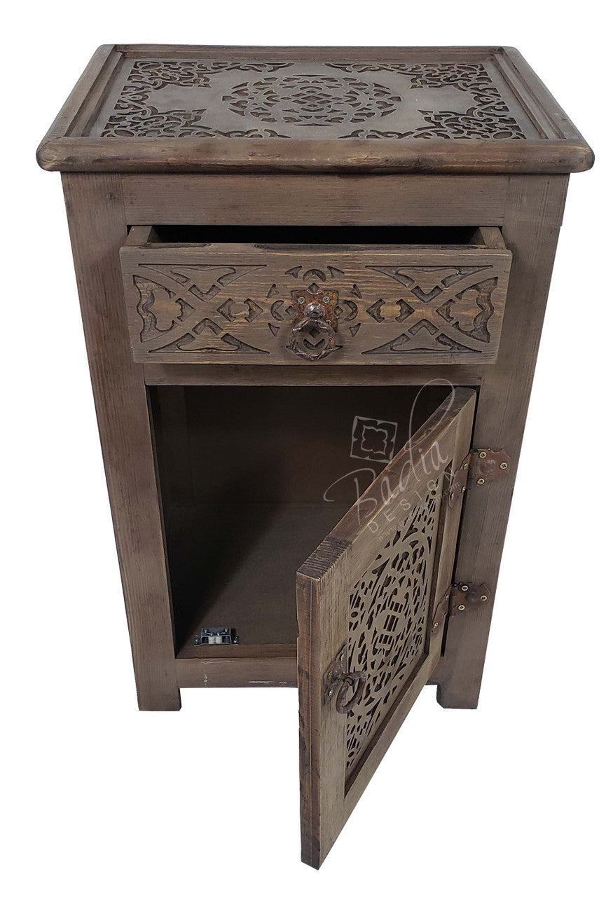 Hand Carved Wooden Nightstand