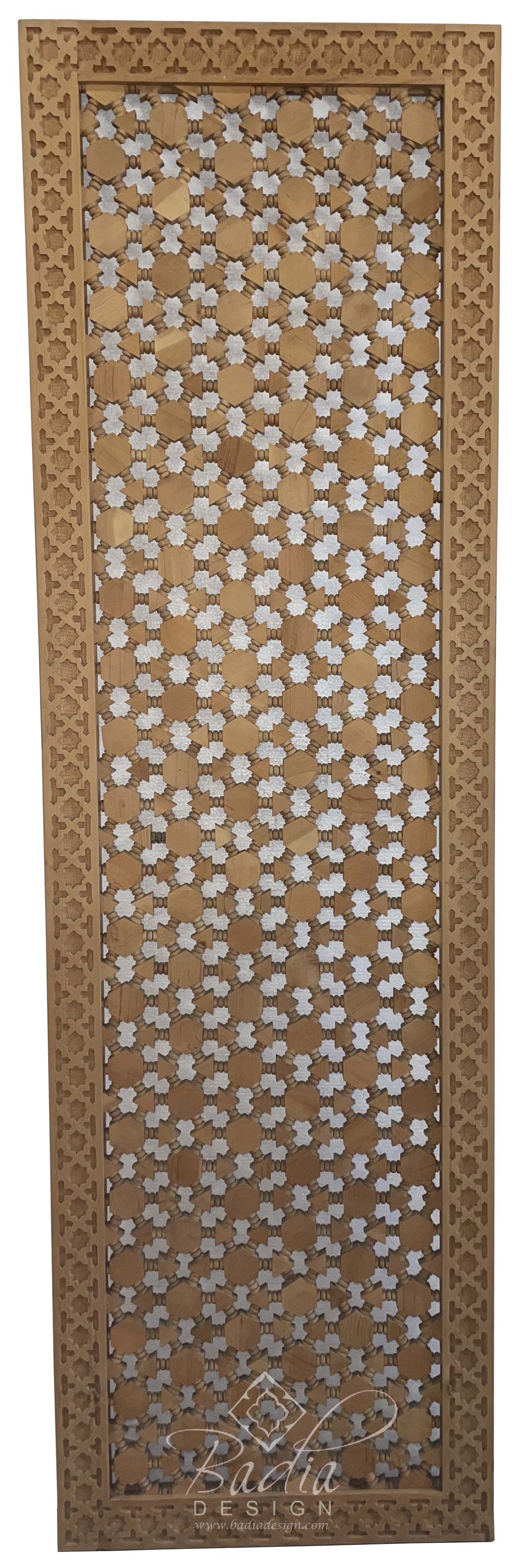 Moroccan Tall Hand Carved Moucharabieh Wood Panel