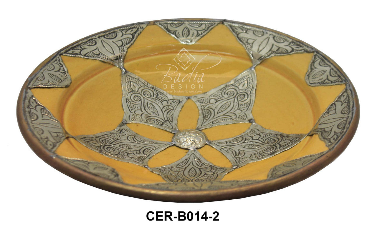 Hand Painted Ceramic Bowl with Embossed Metal