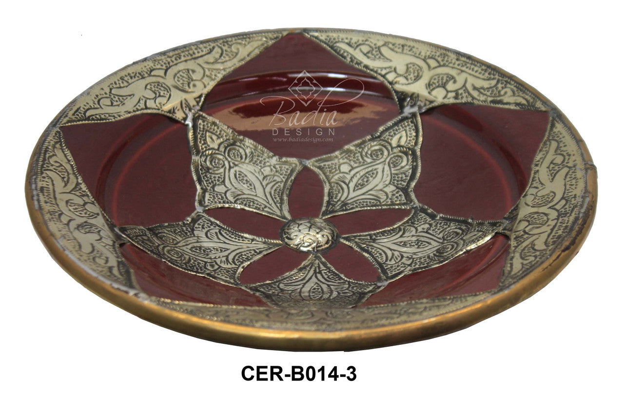 Hand Painted Ceramic Bowl with Embossed Metal