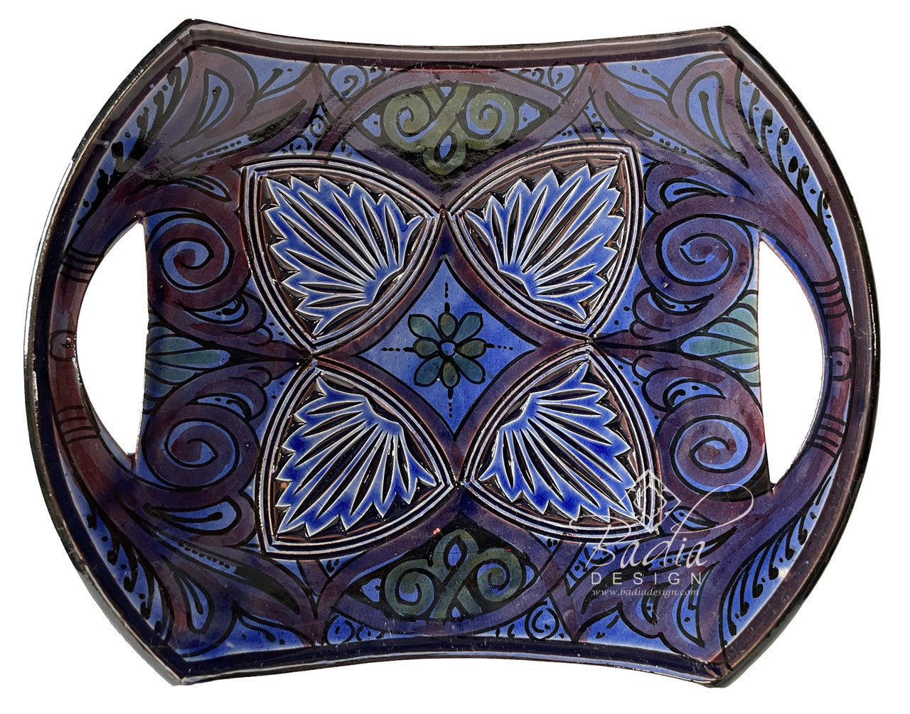 Hand Carved and Painted Ceramic Plate