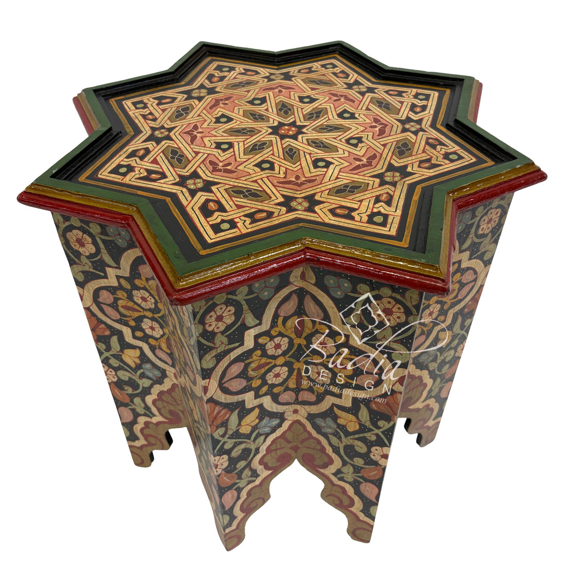 Moroccan Hand Painted Multi-Color Star-Shaped Side Table