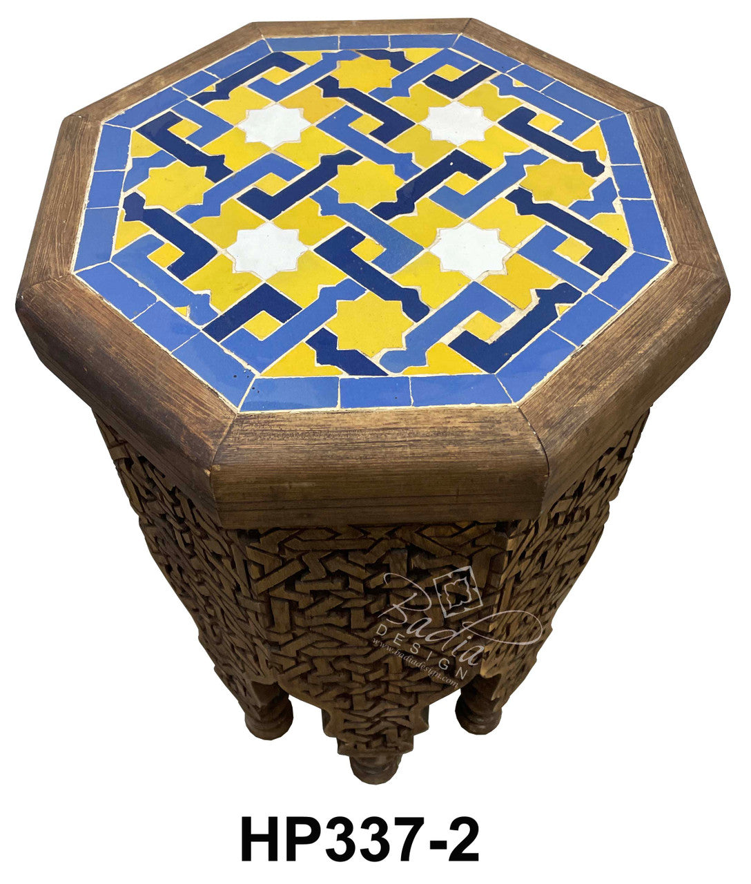 Hand Carved Side Table with Tile Top