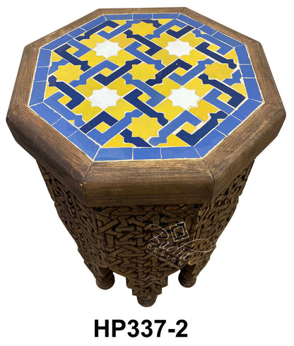 Hand Carved Side Table with Tile Top