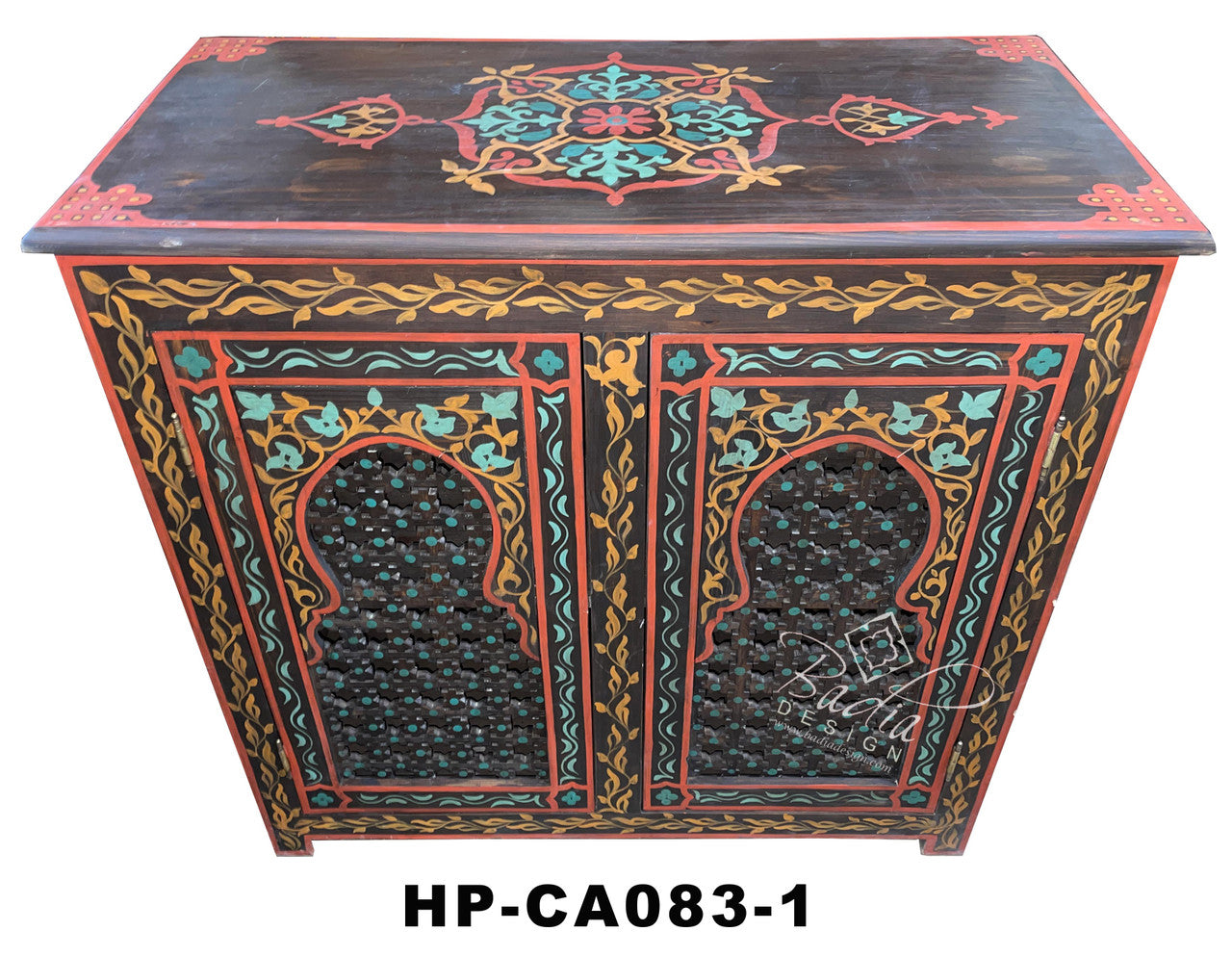 Multi-Color Cedar Carved Hand Painted Cabinet