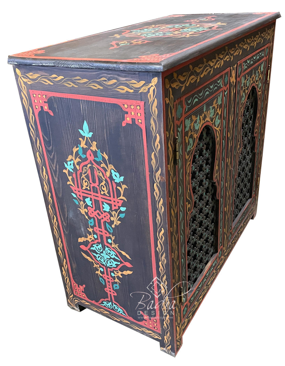 Multi-Color Cedar Carved Hand Painted Cabinet