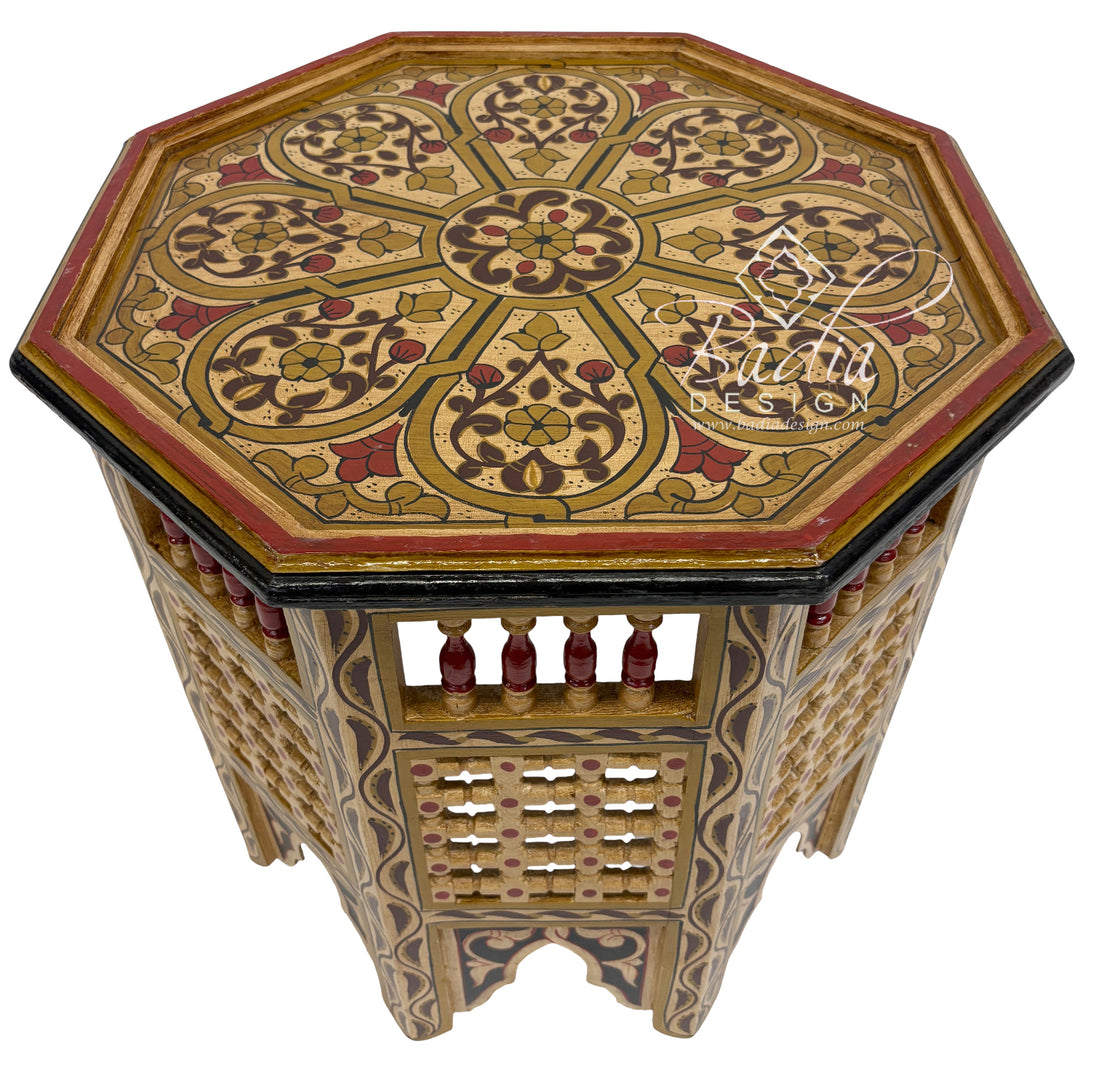 Moroccan Multi-Color Hand Painted Wood Side Tables