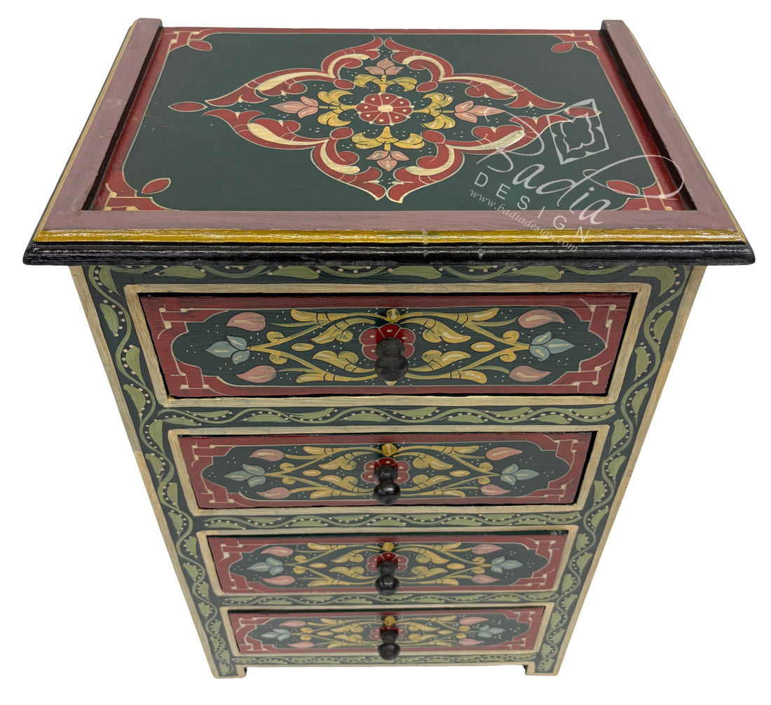 Moroccan Hand Painted Nightstands with Geometric Design