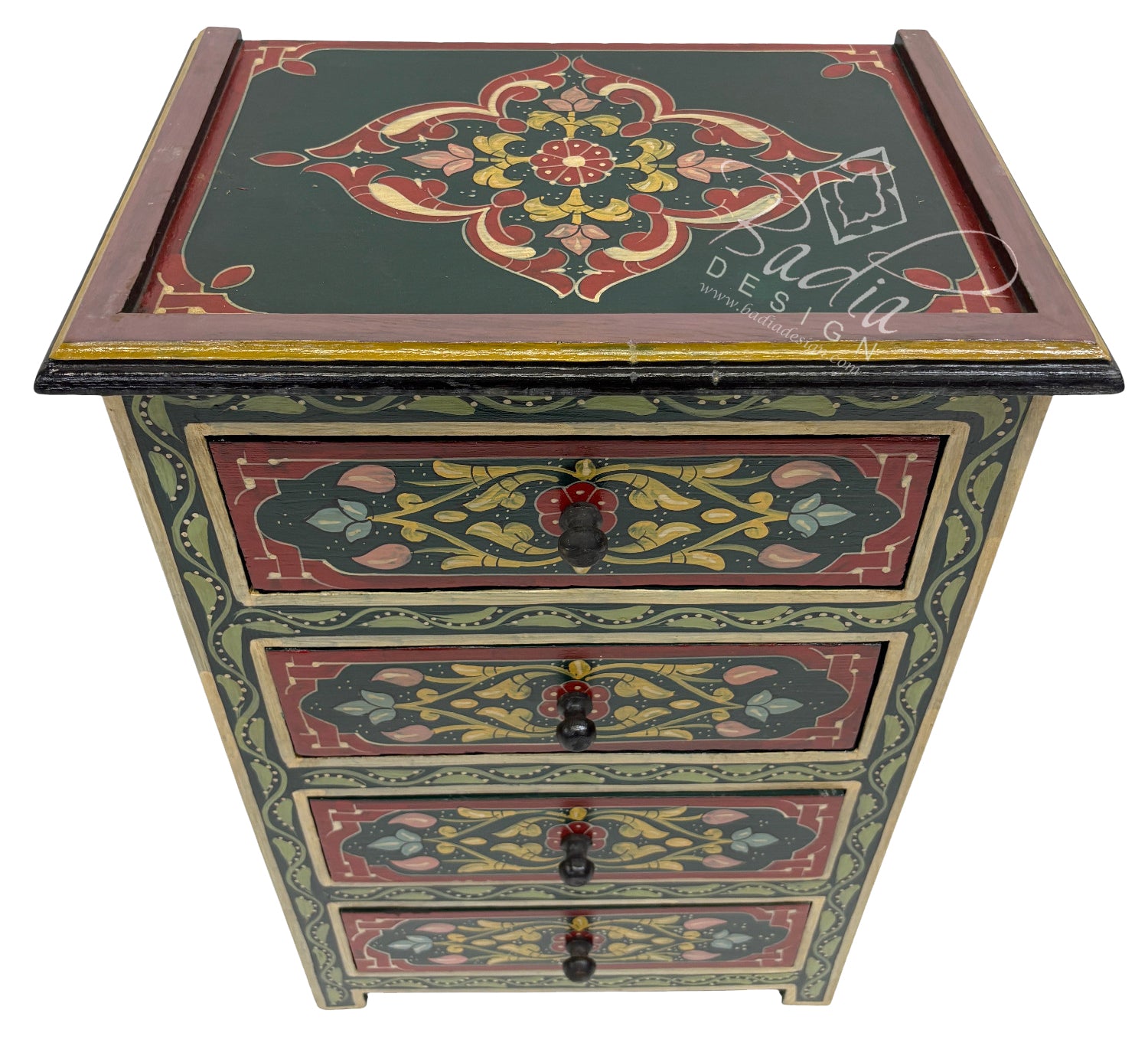 Moroccan Hand Painted Nightstands with Geometric Design