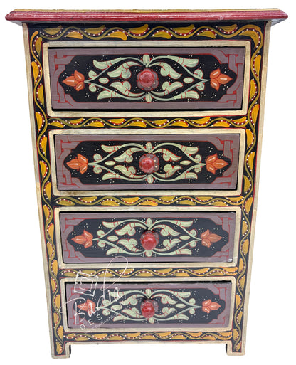 Decorative chest of drawers with floral patterns on a white background