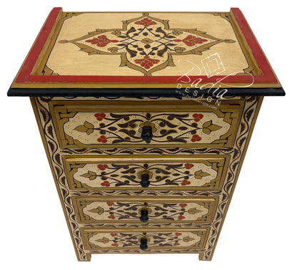 Decorative wooden chest with intricate patterns on a white background