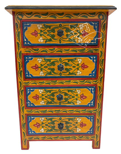 Decorative chest of drawers with floral patterns on a white background