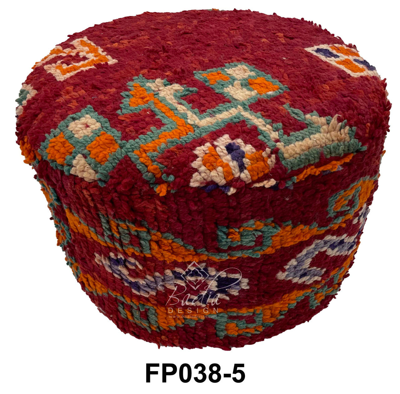 Handmade Wool Moroccan Round Kilim Ottoman