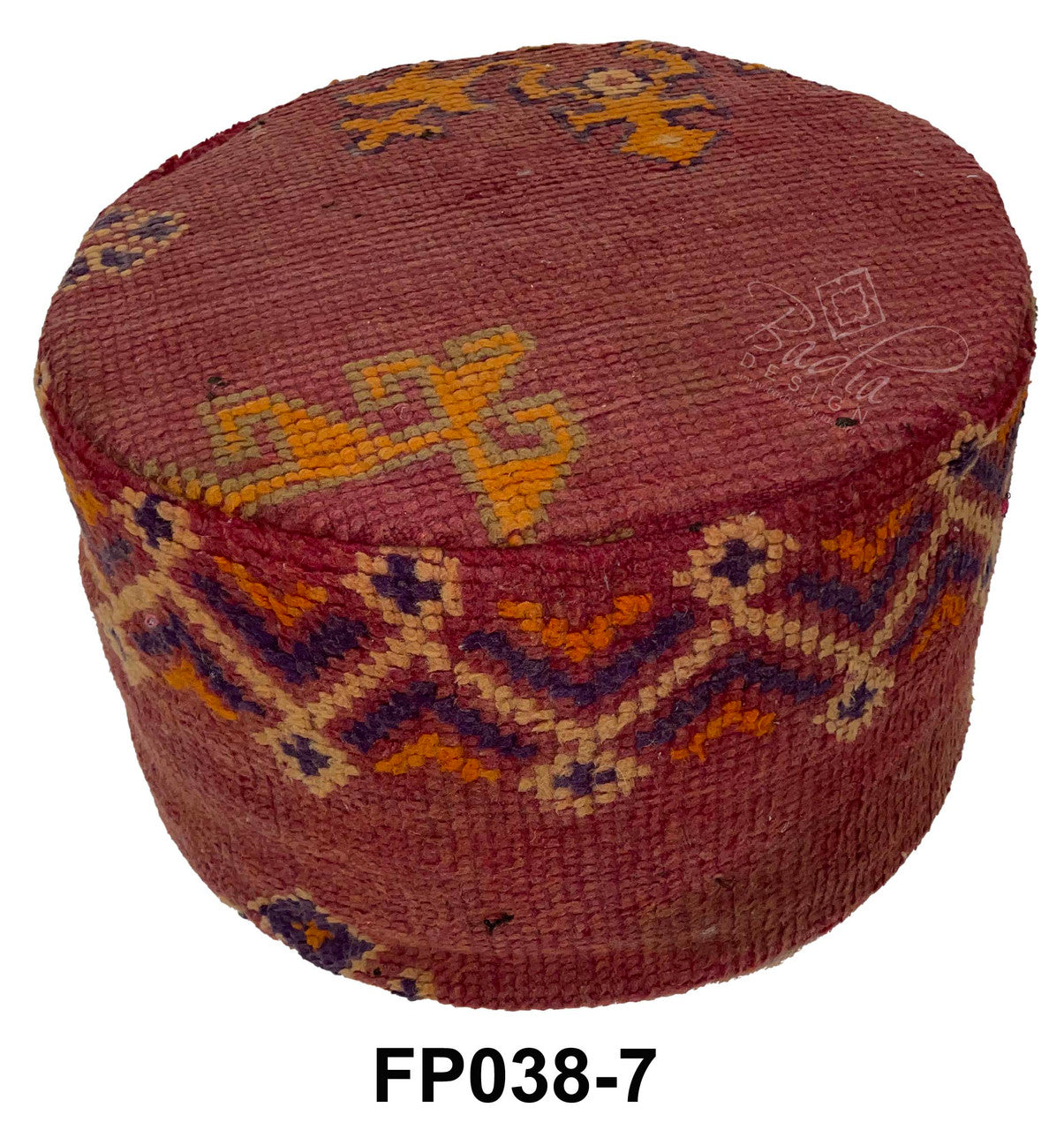 Handmade Wool Moroccan Round Kilim Ottoman