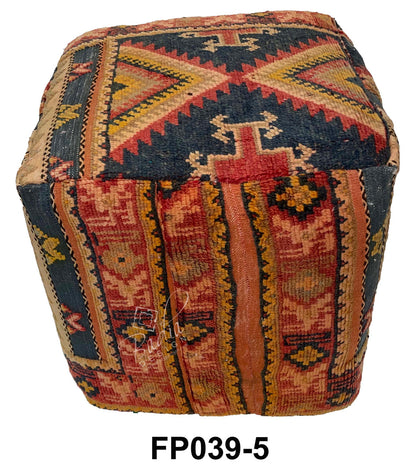 Handcrafted Square Wool Kilim Ottoman