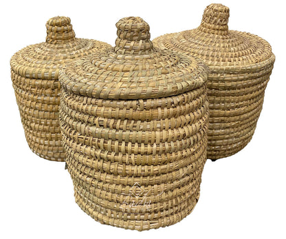 Handwoven Straw Basket with Lid