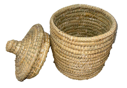 Handwoven Straw Basket with Lid