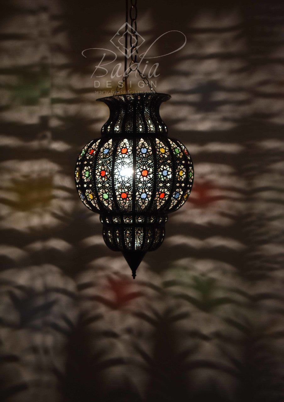 Hanging Lantern with Multi-Color Glass Eyelets