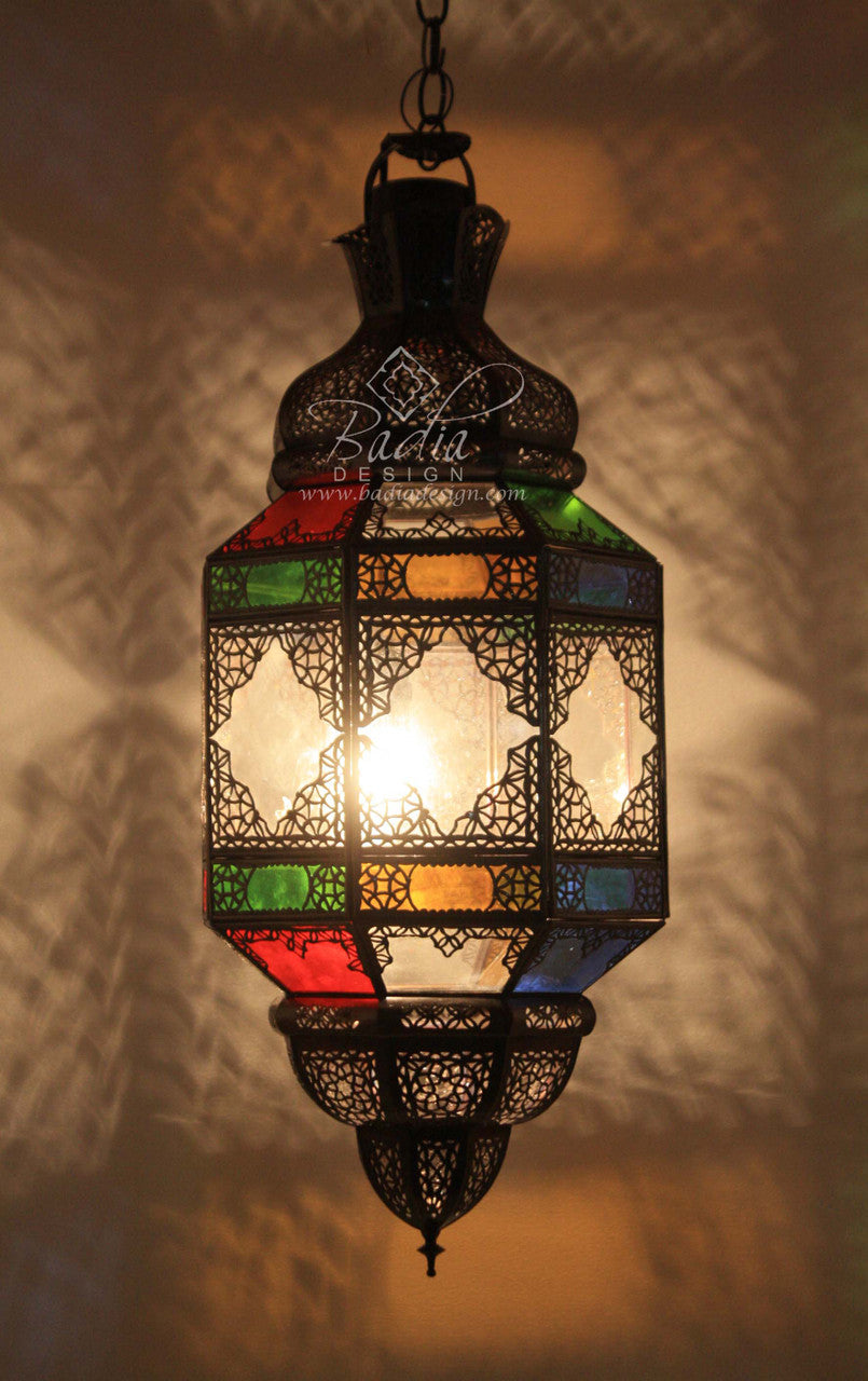 Hanging Multi Color Glass Lantern