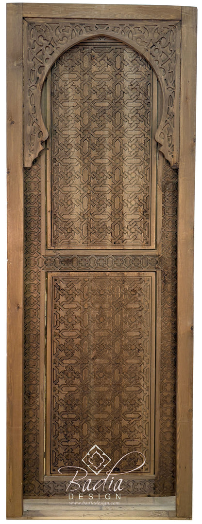 Stained Moroccan Hand Carved Wooden Door