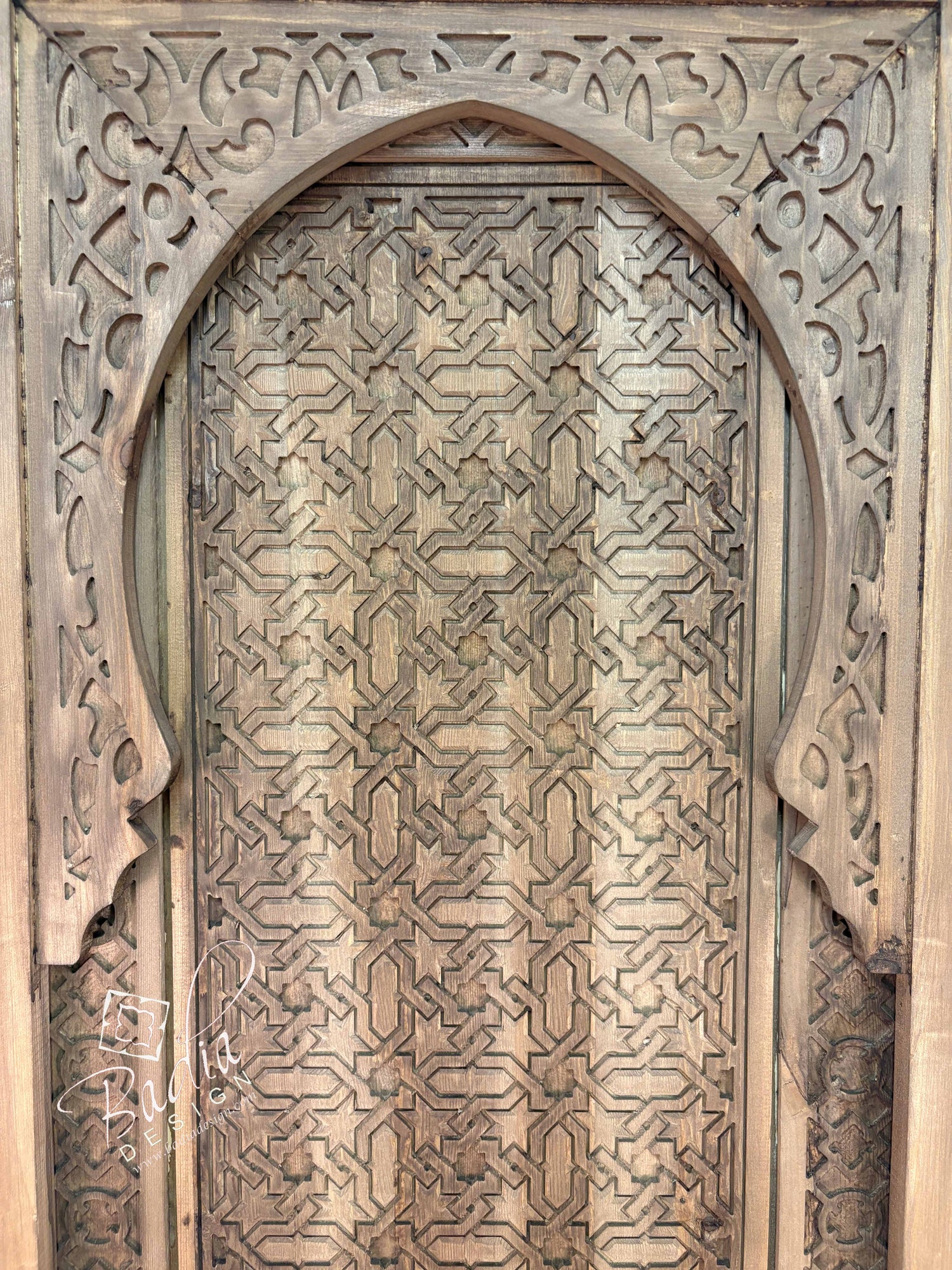 Stained Moroccan Hand Carved Wooden Door