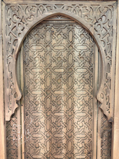 Stained Moroccan Hand Carved Wooden Door