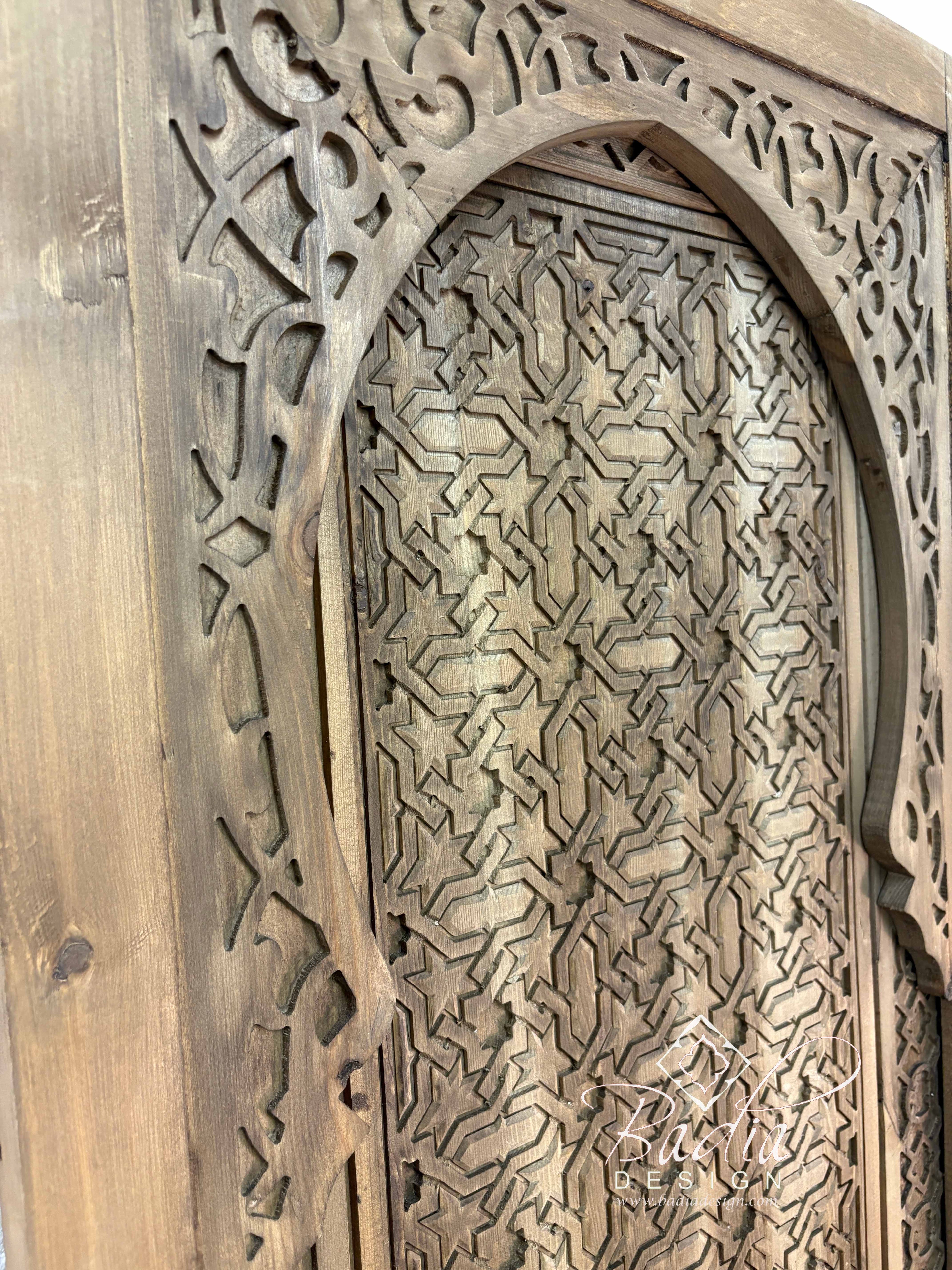 Stained Moroccan Hand Carved Wooden Door