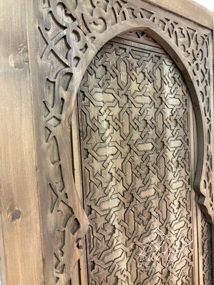 Stained Moroccan Hand Carved Wooden Door